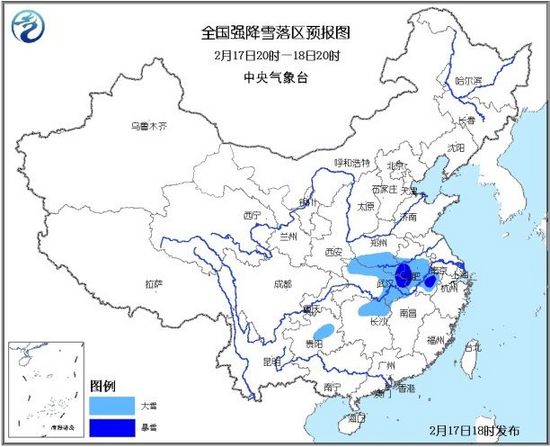 明日強降雪主攻豫皖鄂 暴雪預(yù)警持續(xù)發(fā)布